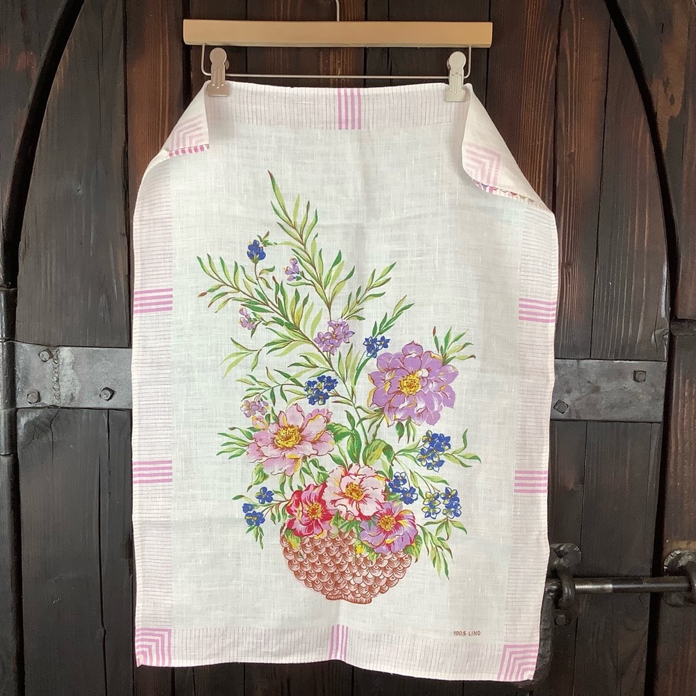 Linen art print floral tea towel 20.5x28